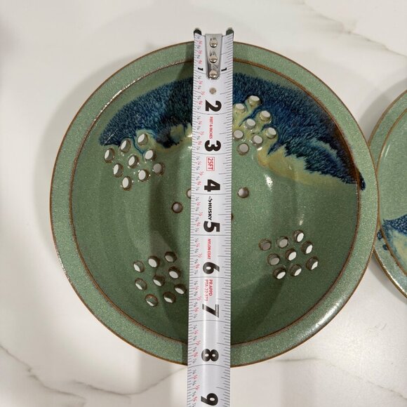 VTG 90's Hand Thrown Signed 2 PC Pottery Berry Strainer Bowl Colander & Plate 8" - Picture 10 of 11